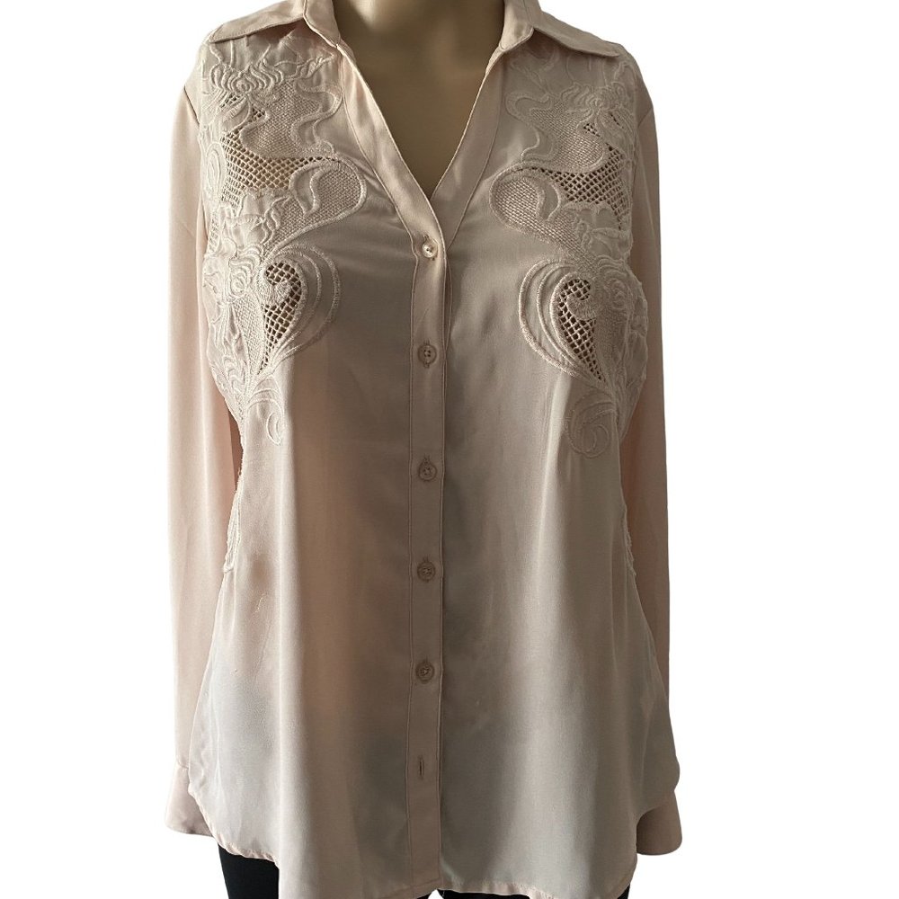 Express Embroidered And Netted Size Xs Neutral Bl… - image 1